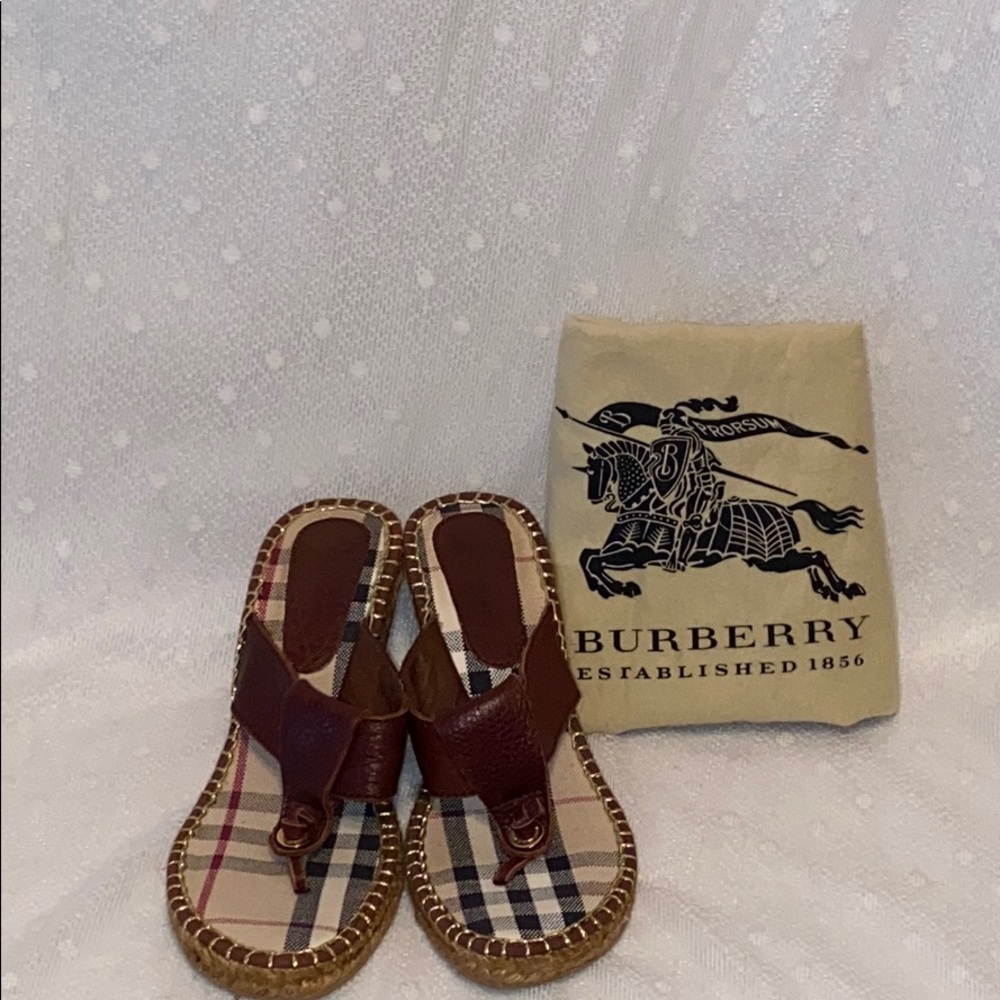 Burberry Plaid Wedges with Brown Straps